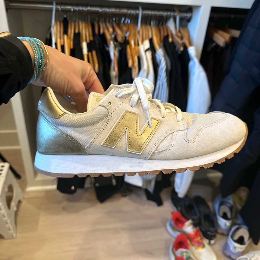 J Crew Gold and White New Balance 520.m